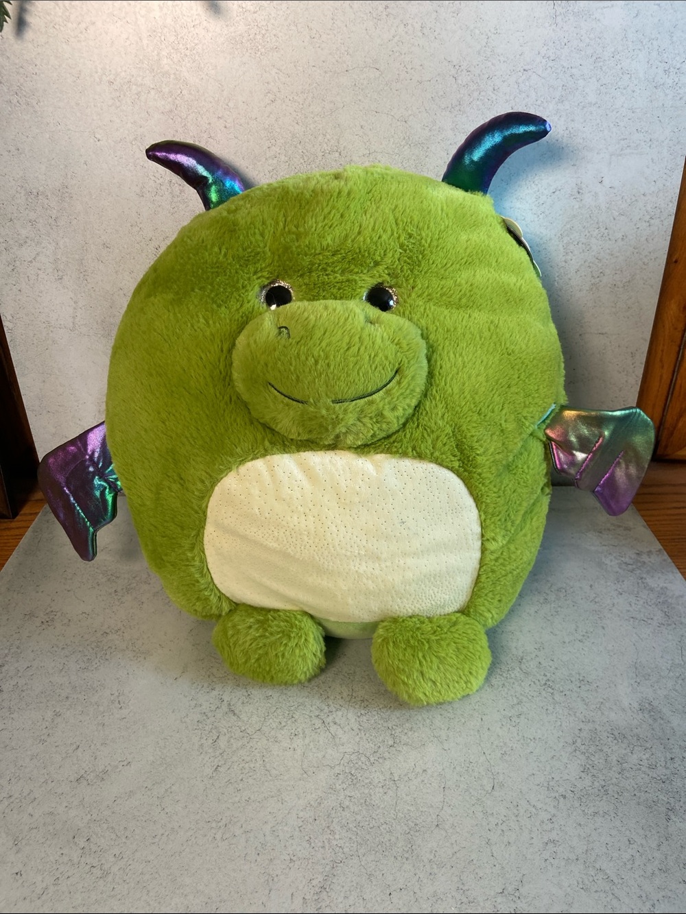 New Hug Me Green Light Up Monster Plush Stuffed Animal Iridescent Wings Horns